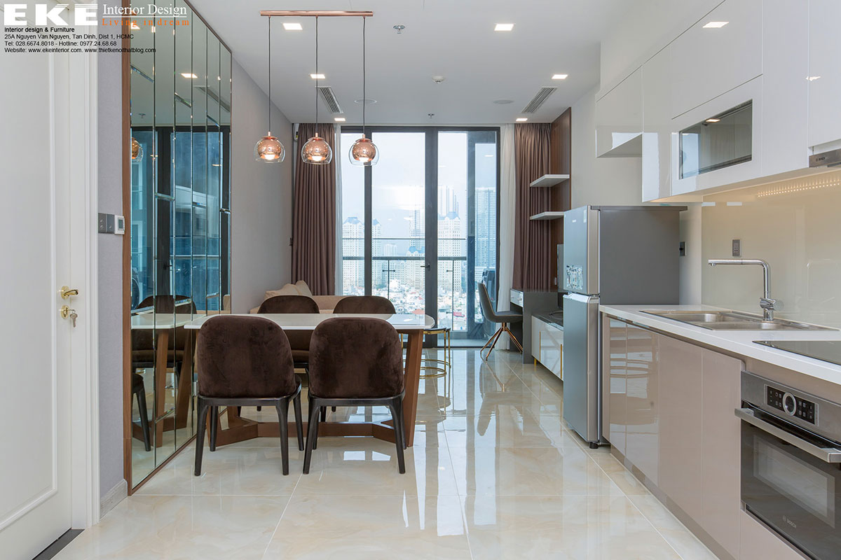 Nội thất căn hộ chung cư Vinhomes Ba Son 1 phòng ngủ sang trọng (cho thuê)